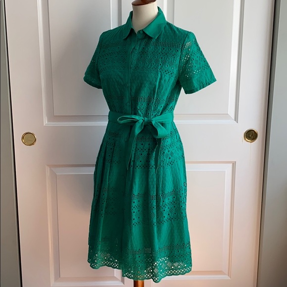 Talbots Dresses & Skirts - Talbots Emerald Green Eyelet Shirt Dress 8 P